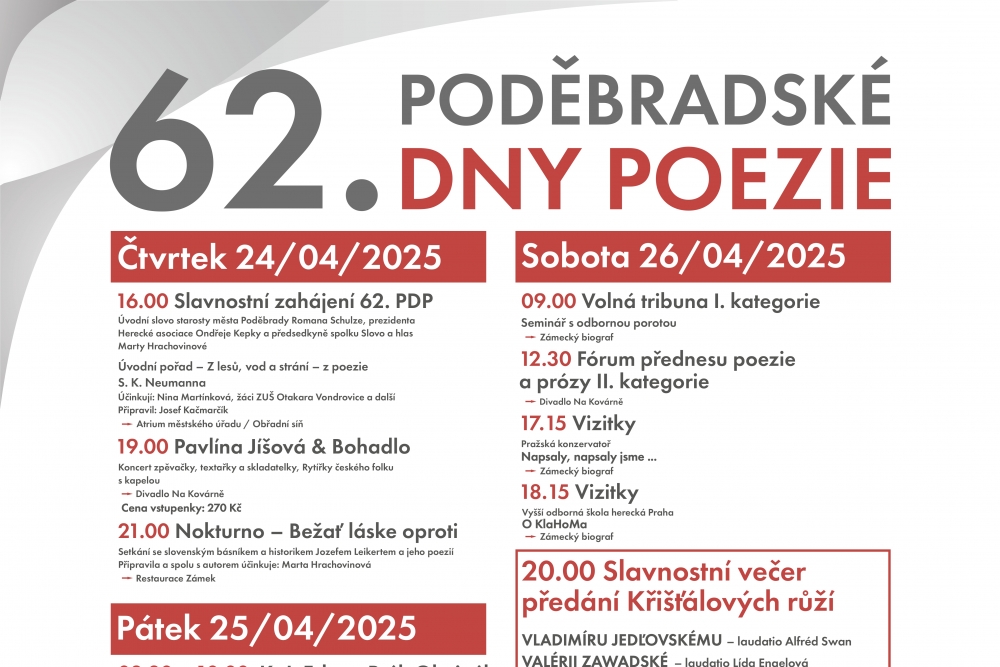 62. Poděbradské dny poezie | Divadlo Na Kovárně Poděbrady